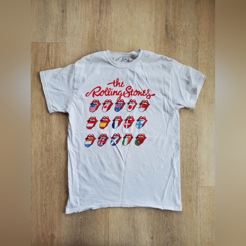 The Rolling Stones National Flags White Tee with Red and Multicolor Graphics